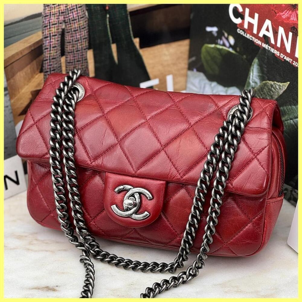 Chanel Matelasse Double Chain Shoulder Bag Red